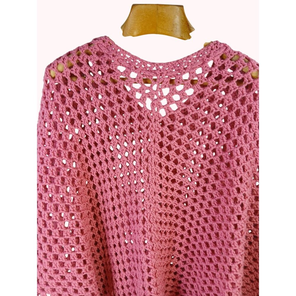 Bohemian Retro Light Pink Crochet Poncho Tie Adjustable Cottagecore Festival OS - Picture 6 of 6